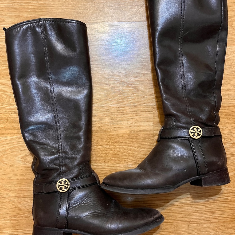Tory Burch leather chocolate brown knee high boots